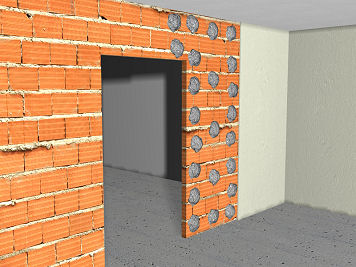 Avec du mortier adhésif